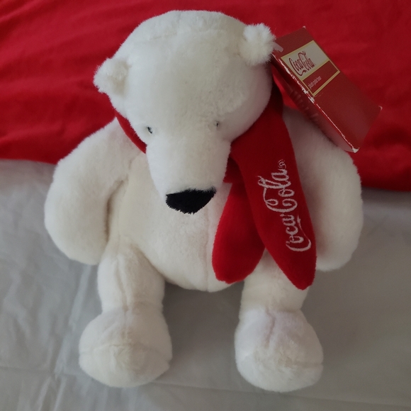 NWT 2013 Coca Cola Coke White Plush Polar Bear Scarf 7" Toy Stuffed Animal Sit - Picture 2 of 13